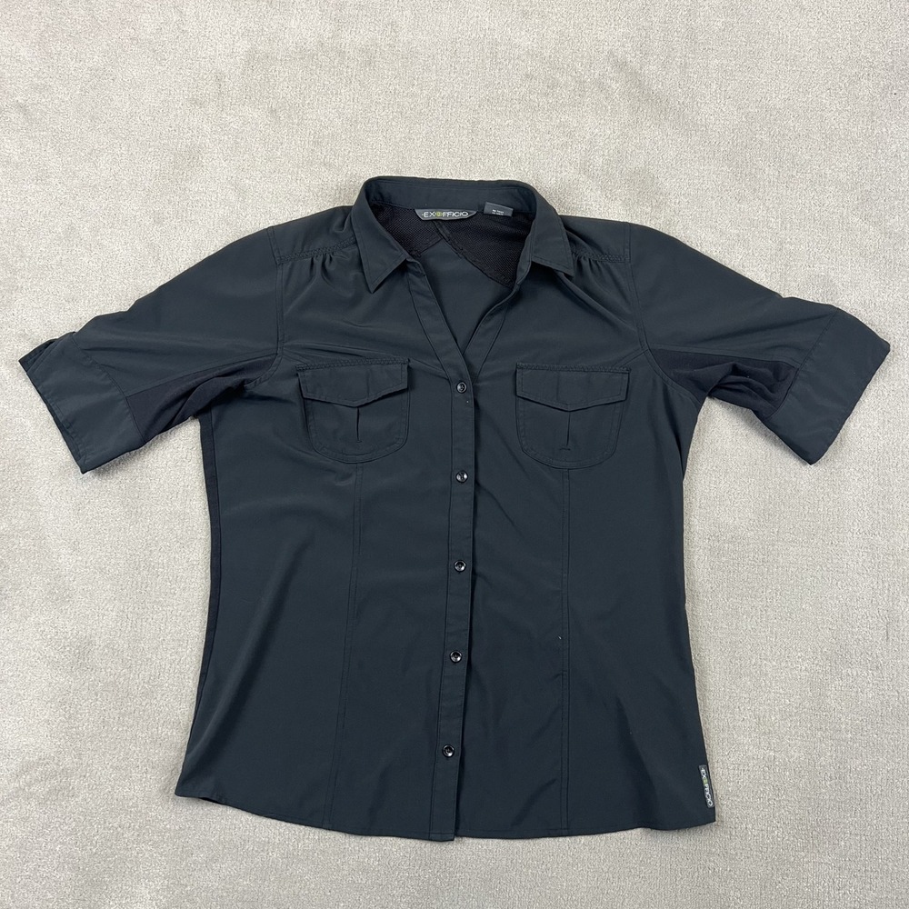 ExOfficio Shirt Womens Large Black Hiking Travel Short Sleeve Mesh Vent Utility